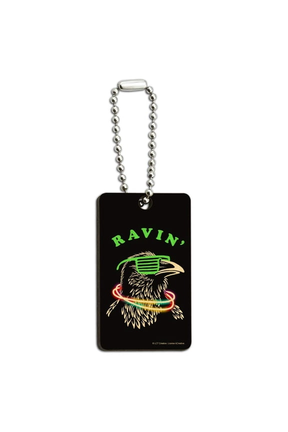 Ravin' Rave Raven Funny Humor Wood Wooden Rectangle Keychain Key Ring