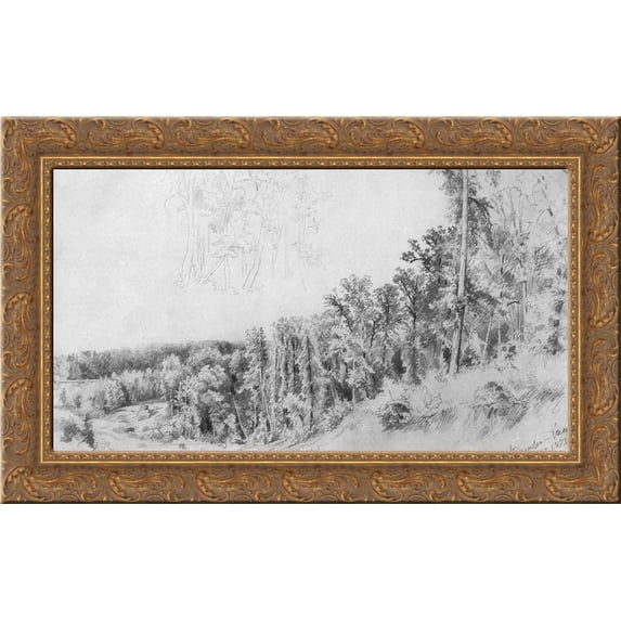 Ravine in Kozlovka-Zaseka 24x16 Gold Ornate Wood Framed Canvas Art by Ivan Shishkin