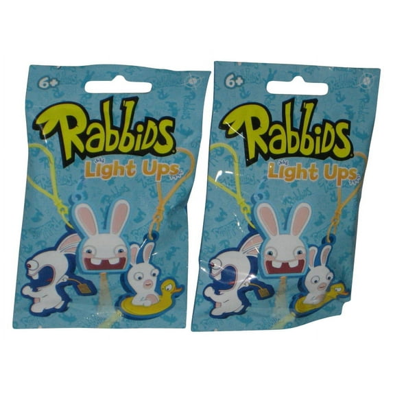 Raving Rabbids Light Ups Clip-On Dangle Full Sculpt Figure Keychain Lot - (2 Blind Packs)
