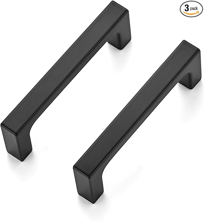 Ravinte 3 Pack Solid 3 Inch Kitchen Square Handles Matte Black