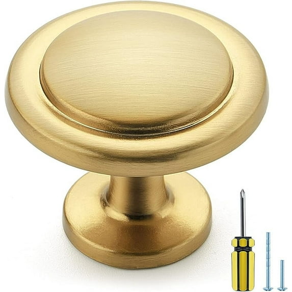 Ravinte 30 Pack Solid Knobs Kitchen Cabinet Round Pulls Dresser Handles Gold Cupboard Hardware Brushed Brass Door Drawer Knobs