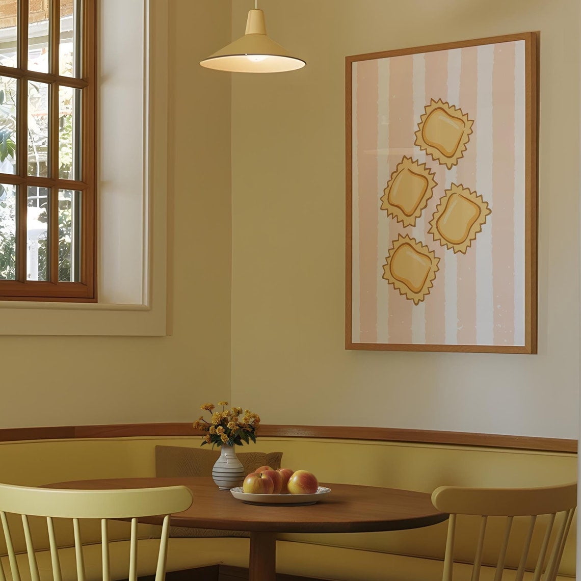 Ravioli Art - Cute Kitchen Pasta Art, Striped Background Wall Decor ...