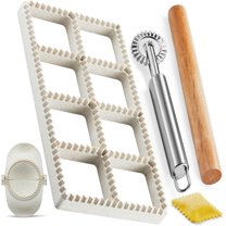 Ravioli Maker Press Set, 1.85" Square Ravioli Stamp Cutter with Wooden Rolling Pin, 2.6" Empanada Maker Press and Ravioli Wheel, Pasta Making Mold Kit Makes 8 Ravioli