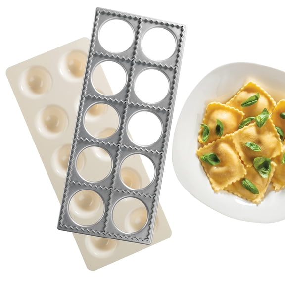 Ravioli Mold with Extra Large 2.5 Inch Squares- Authentic Ravioli Tray & Press, Makes 10 Italian Raviolis at Once, Easy to Use Pasta Cutter Maker Kit, Sturdy Construction Set- Cooking Tool Accessory
