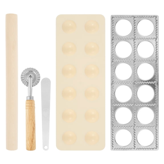 Ravioli Mold Set Multifuncational Ravioli Maker Easy to Use Dumpling Making Kit with Wood Rolling Pin Pastry Cutter Wheel and Spoon for Home Cooking