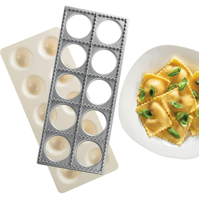 Ravioli Mold with Extra Large 1 3/4 Inch Squares- Authentic Ravioli Tray  and Press Makes 10 Italian Raviolis at a Time