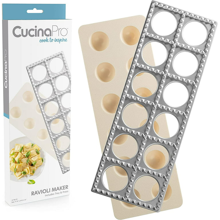 Cucina Pro Ravioli Mold with Extra Large 1 3/4 inch Squares- Authentic Ravioli Tray and Press Makes 10 Italian Raviolis at A Time