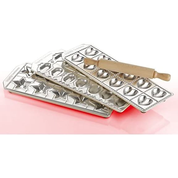 Ravioli Molds - Set of 3 (Stars, Hearts, Fish) with Rolling Pin By Imperia, Made in Italy, Great for Homemade Raviolis and Fresh Pasta Noodles, Italian Cooking Gift