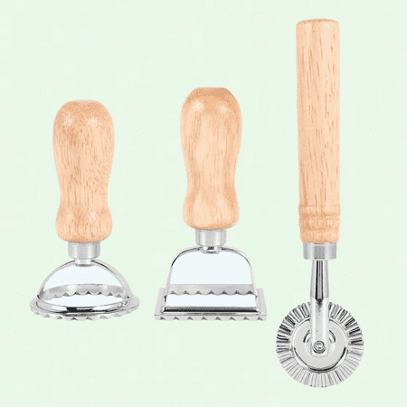 Ravioli Pasta Cutter Set, 3-Piece, Wooden Handle, Fluted Edge, for Ravioli, Pasta, Lasagna Dumplings, Pierogi