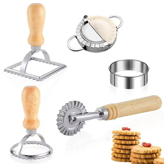 Ravioli Pastry Cutter With Wooden Handle Pasta Press Wheel Pasta Tools for Pasta Dumplings Making 5 Pcs