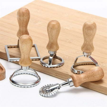 Ravioli Stamp Maker Cutter, Pasta Making Cutter with Wooden Handle, Pastry Wheel Cake Mold, Pasta Press Kitchen Attachment (A (Small Circle))