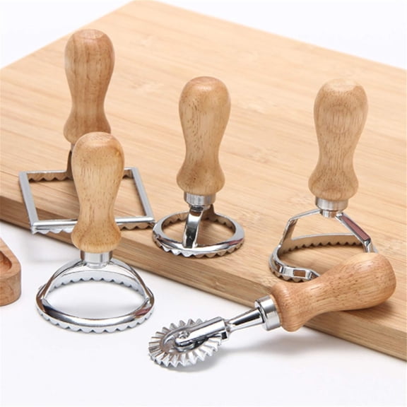 Ravioli Stamp Maker Cutter, Pasta Making Cutter with Wooden Handle, Pastry Wheel Cake Mold, Pasta Press Kitchen Attachment (A (Small Circle))