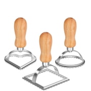 Ravioli Stamp Maker Cutter with Roller Wheel Set of 3, Wooden Handle and Fluted Edge, for Ravioli, Pasta, Dumplings Lasagna, Pierogi.