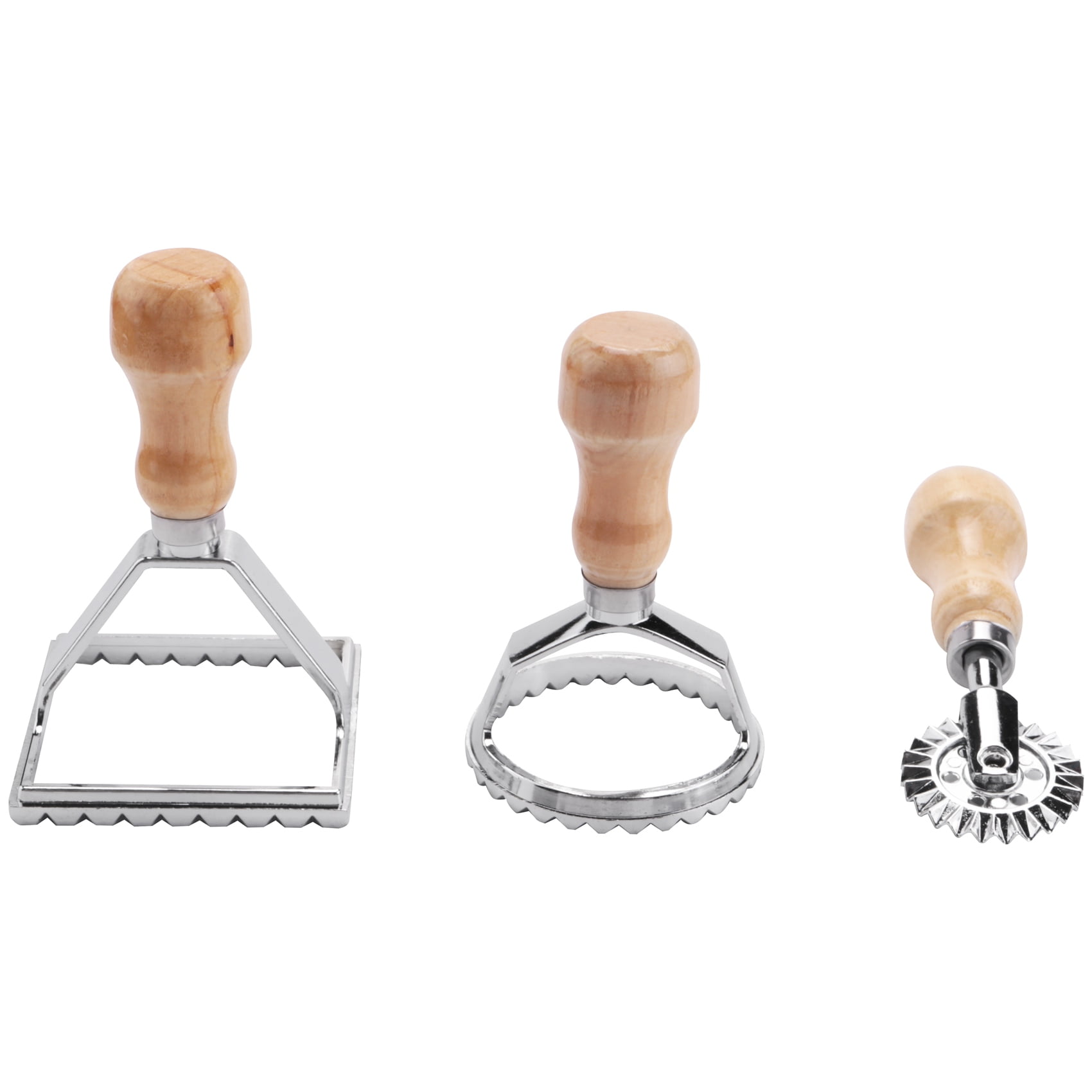 Ravioli Stamp Maker Cutter with Roller Wheel Set, with Wooden Handle