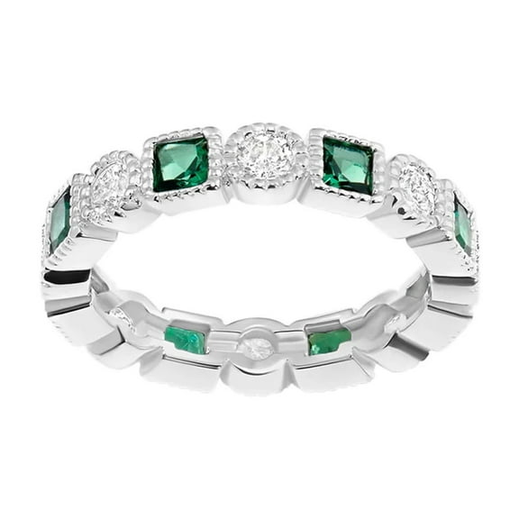 The Jewelry Hut Vintage Inspired Emerald Green Crystalline Silver Stackable Band, 925 Sterling Silver, Size 7