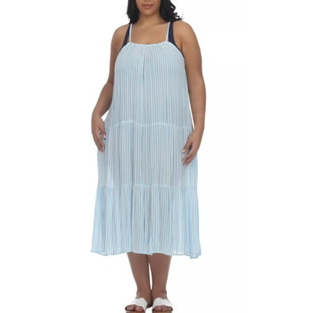 Raviya AQUA Plus Size Tiered Midi Dress Swim Cover-up, US 0X
