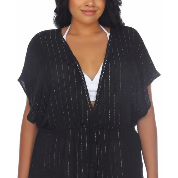 Raviya BLACK Plus Size Crochet-Trim Swim Cover-up, US 2X