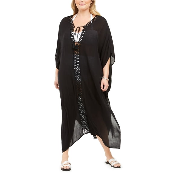 Raviya BLACK Plus Size Crochet-Trimmed Maxi Dress Cover-up, US 1X