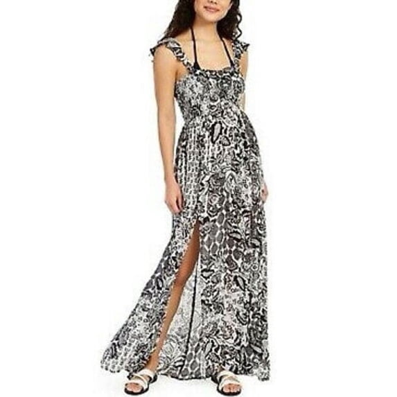 Raviya FLORAL MULTI Printed Smocked Swim Cover-up Maxi Dress, US Large