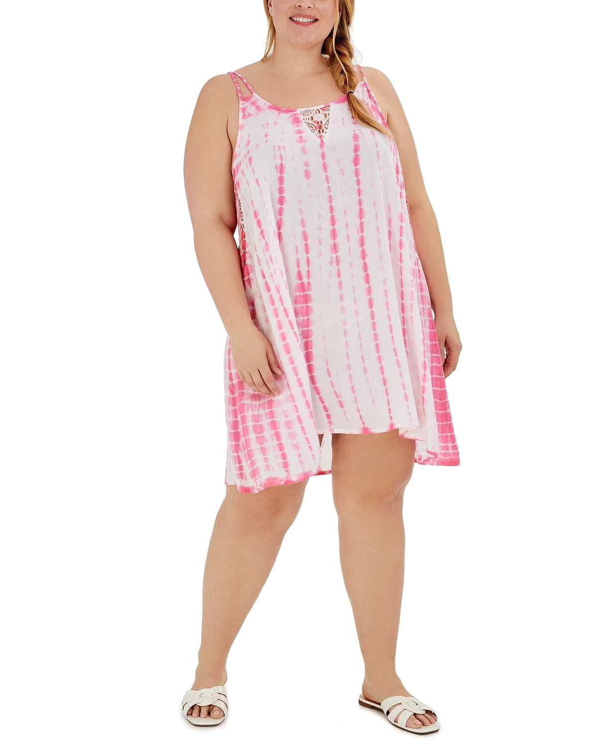 Pink Raviaya Raviya Women's Plus Tie-Dyed Dress Swimsuit Cover-Up Pink 1X - Walmart.com