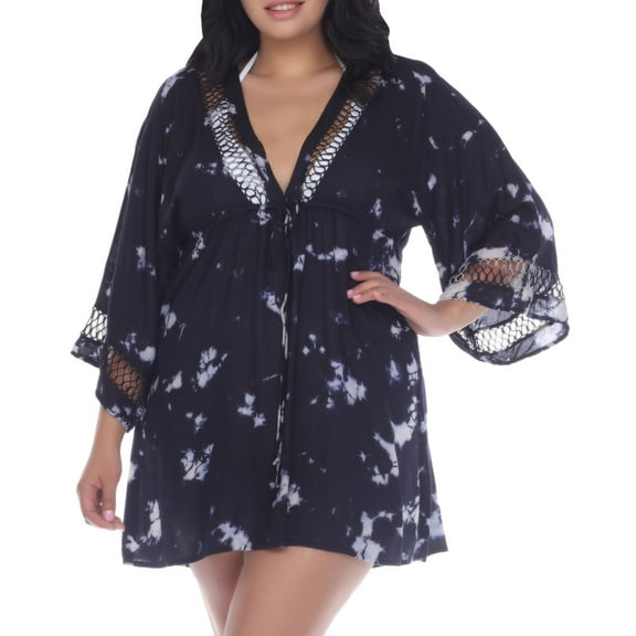 Raviya Plus Size Crochet-Trim Cover-Up Dress Women’s Swimsuit, Black, Size-0X