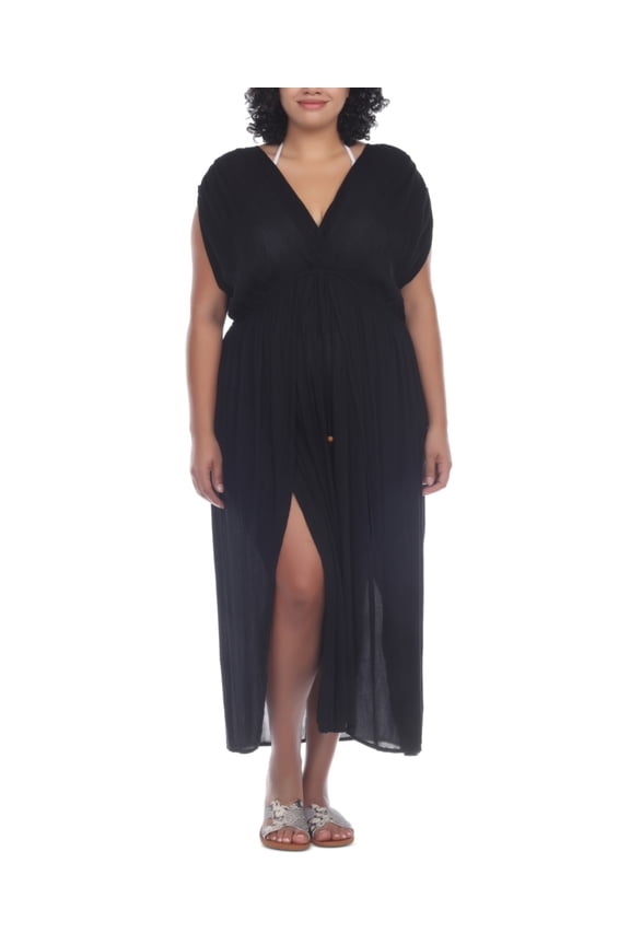 Plus Size Front Slit Cover-Up Black 0X