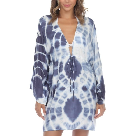 Raviya Womens Tie-Dye Cover Up Tunic Top Blue S