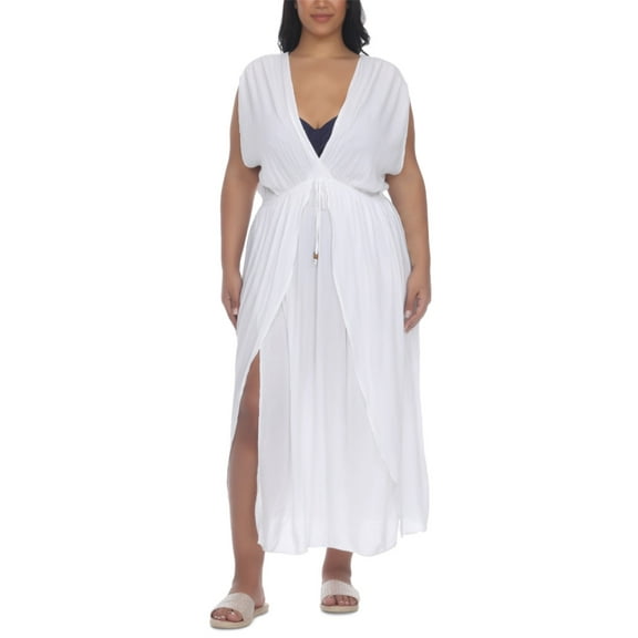 Raviya WHITE Women's Plus Size Front Slit Cover-Up Maxi Dress, US 2X