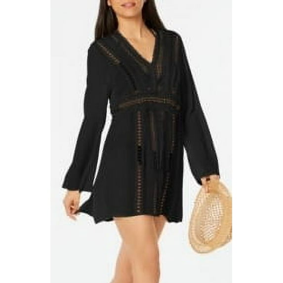 Raviya Women's Crochet Tunic Dress Swim Cover-Up (M, Black)