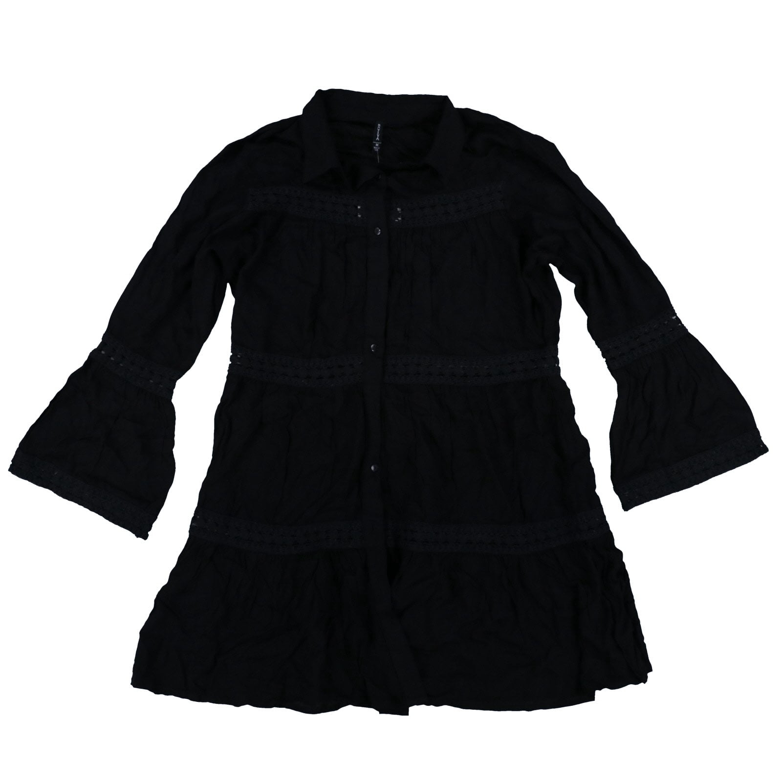 Raviya Women's Lace-Inset Button-Front Black Dress Cover-Up Women's ...