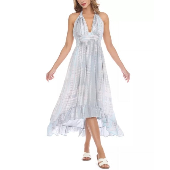 Raviya Women's Tie Dyed Halter Maxi Dress Swim Cover Up Swimsuit Gray Size X-Large