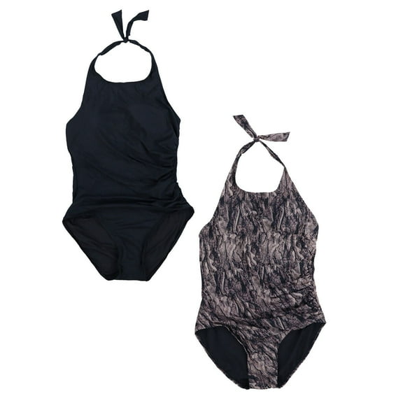 Calvin Klein Womens One Piece Swimsuit Shirred High-Neck Halter Bathing Suit New