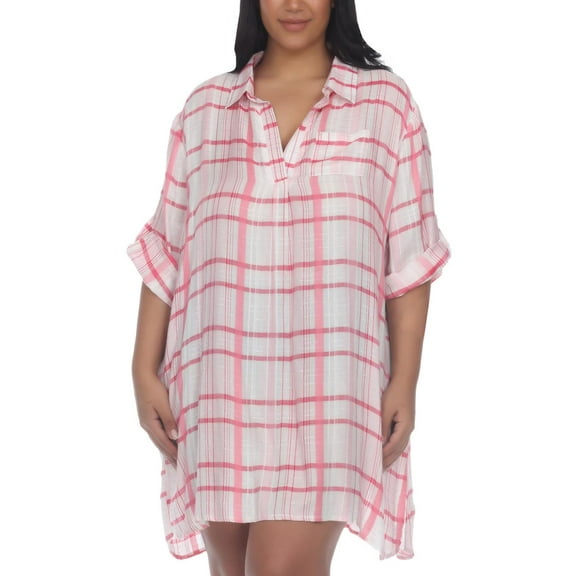 Raviya Womens Plus Checkered Tunic Cover-Up
