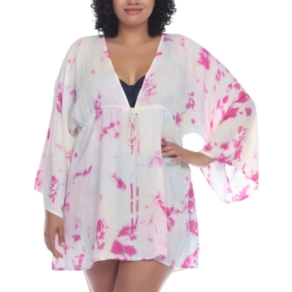 Raviya Women's Plus Draw Waist Dress Cover-Up Pink 1X New