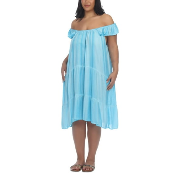 Raviya Womens Plus Tie-Dye Dress Cover-Up Blue 0X