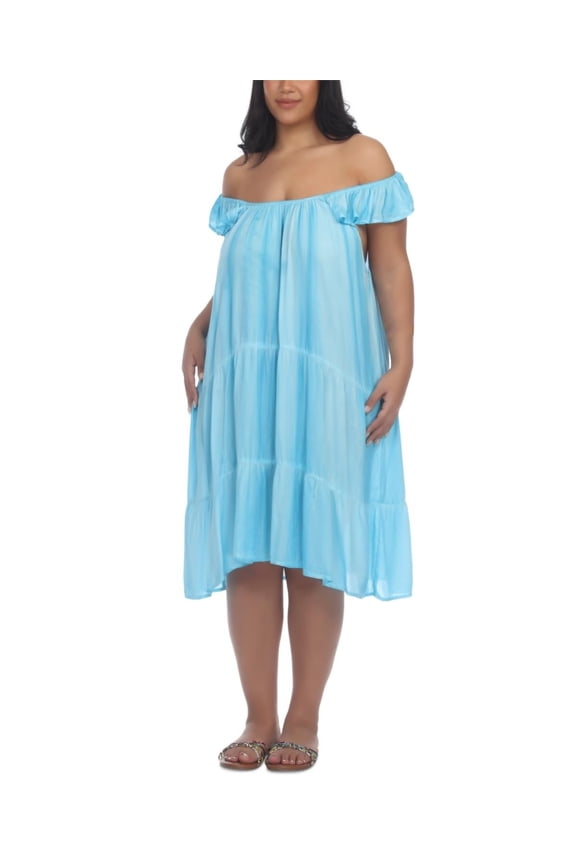 Womens Plus Tie-Dye Dress Cover-Up Blue 0X