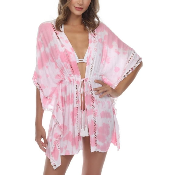 Raviya Womens Tie-Dye Kimono Kimono Swim Cover-Up