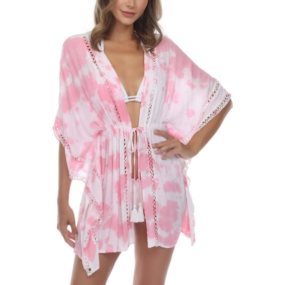 Raviya Womens Tie-Dye Kimono Kimono Swim Cover-Up