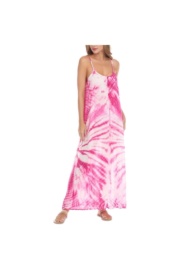 Womens Tie-Dye Rayon Maxi Dress Pink L