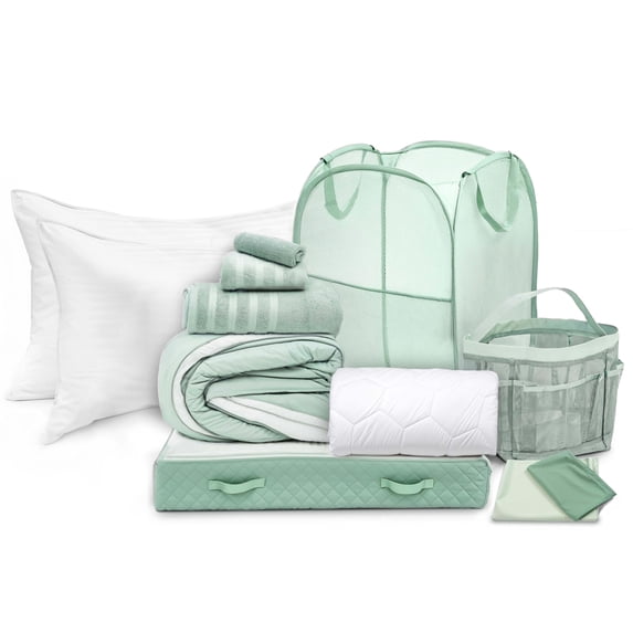 Virtu College Dorm Room Essentials Complete Set, Twin XL Comforter Set, Dorm Bedding, Twin Xl Bed In a Bag Comforter Set with All Dorm Accessories and Bedding, Sage Green