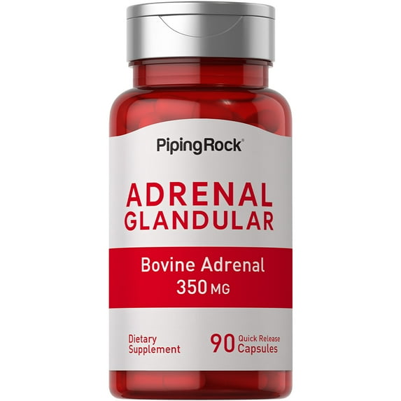 Raw Adrenal Glandular (Bovine) 350 mg | 90 Quick Release Capsules | Non-GMO, Gluten Free | By Piping Rock