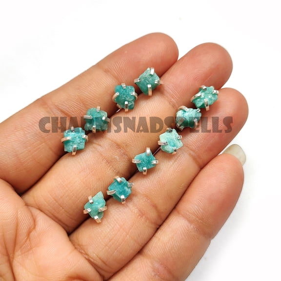 Raw Amazonite Earrings - Raw Amazonite Stud Earrings - Sterling Silver - Amazonite Jewelry - Healing Crystal Earrings - Blue Green Gemstone