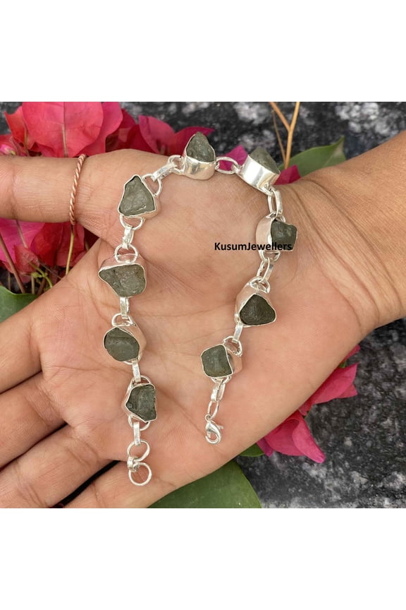 Raw Aquamarine Gemstone Bracelets Silver
