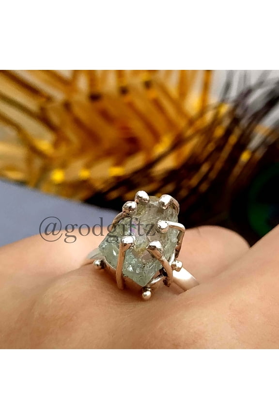 Raw Aquamarine Ring: 925 Sterling Silver, Rough Gemstone