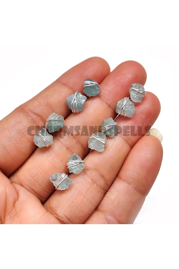 Raw Aquamarine Stud Earrings, Raw Crystal Stud Earrings, Rough Stone Earrings, March Birthstone Jewelry, Aquamarine Jewelry, Raw Gem Stud (Sold By Piese)