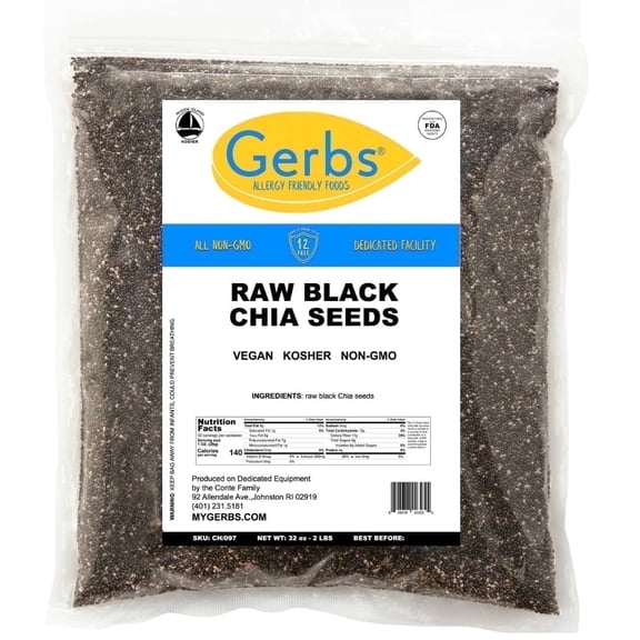 Gerbs Raw Black Chia Seeds, 2 lb Bag