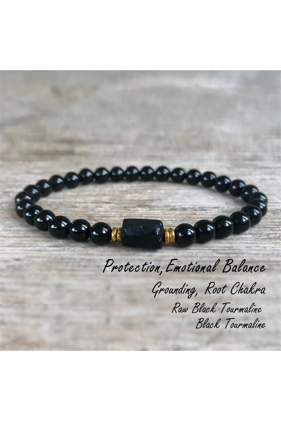 Raw Black Tourmaline Black Tourmaline bracelet, 6mm wrist mara, protection, grounding, stress relief, root chakra,1pc