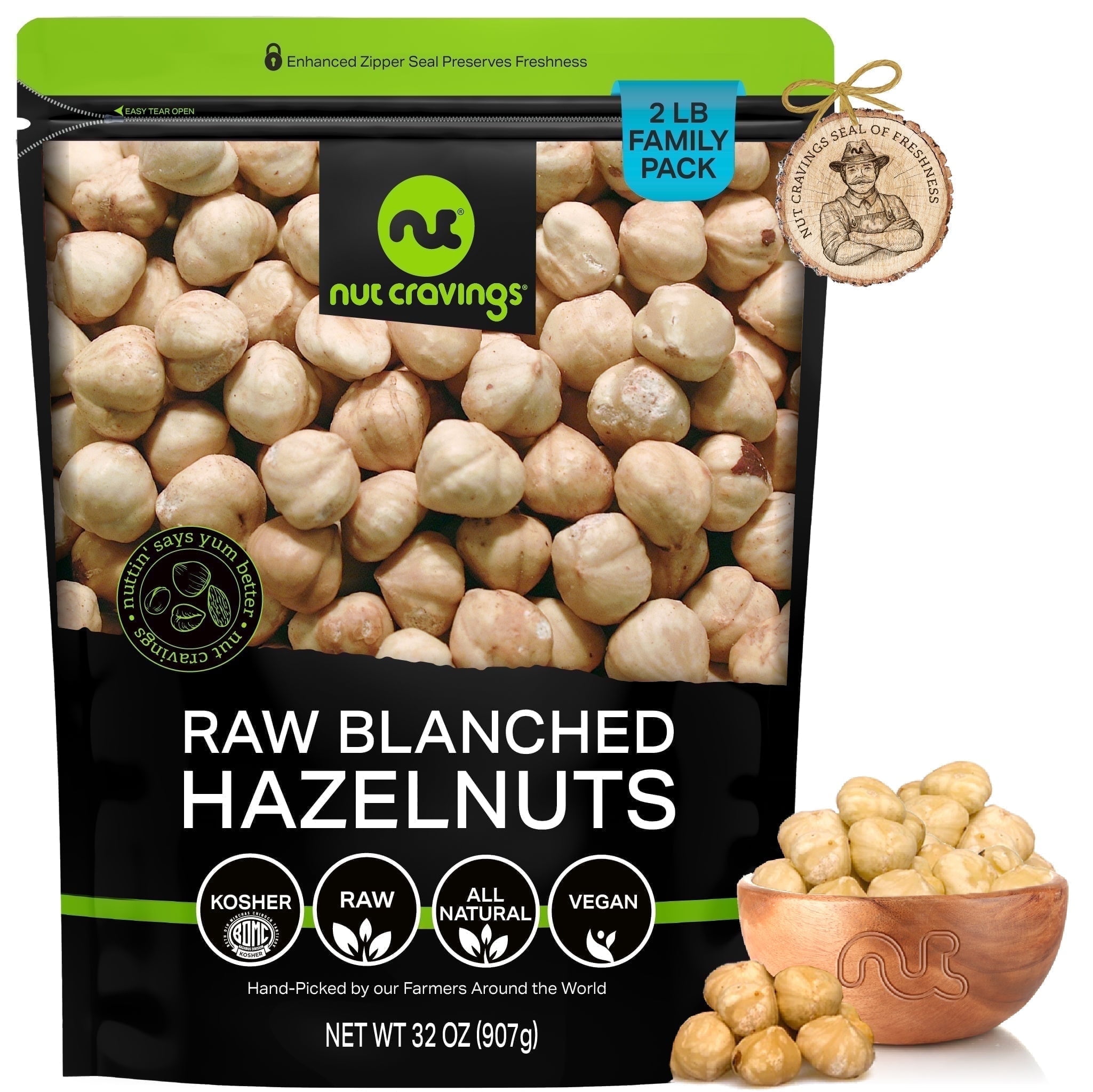 Nut Cravings Raw Blanched Hazelnuts Filberts, Unsalted, Shelled (32oz - 2 lbs)
