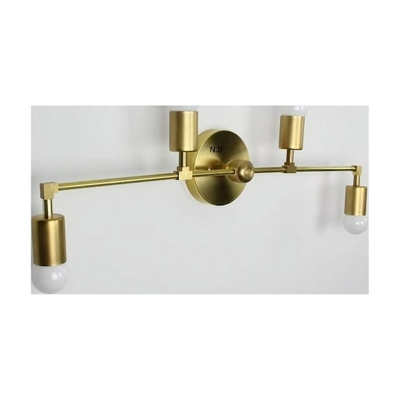 Raw Brass Antique 4 Bulb Mid Century Modern Wall Sconce Vanity Light (Gold) Bathroom Vanity Wall Sconce Mid Century Modern Brass Wall Light