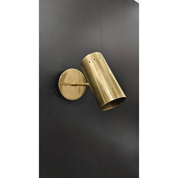 Raw Brass Mid-Century Wall Sconce with Perforated Shade Hardwired Accent Light
